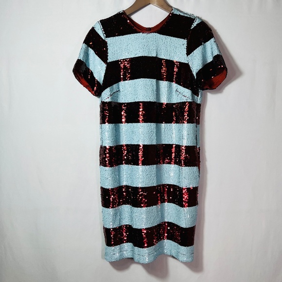 NWT Anthropologie Maeve Short-sleeve Sequin Striped Mini Dress Size S - Picture 10 of 12